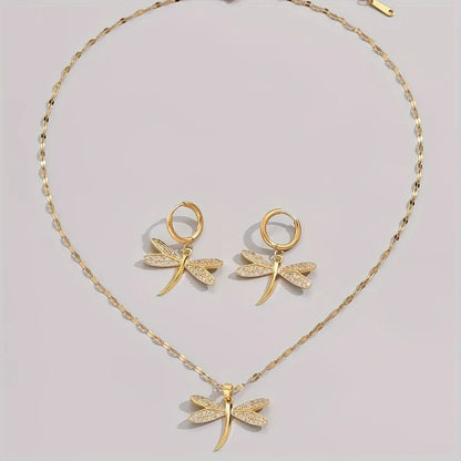 Guld Trollslända Jewelry Halsband With Bonus Örhängen