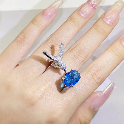 Justerbar Kolibri Gemstone Ring Zircon 14k Guld Plated