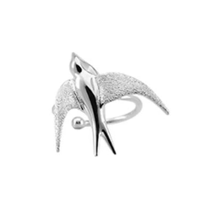 Beautiful Silver Swallow Fågel Clip On Örhängen
