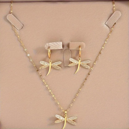Guld Trollslända Jewelry Halsband With Bonus Örhängen
