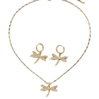 Guld Trollslända Jewelry Halsband With Bonus Örhängen