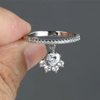 Vintage Katt Tass Hjärta Stone Ring Guld Silver Tone