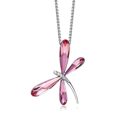 Pink Trollslända Kristall Hänge Halsband
