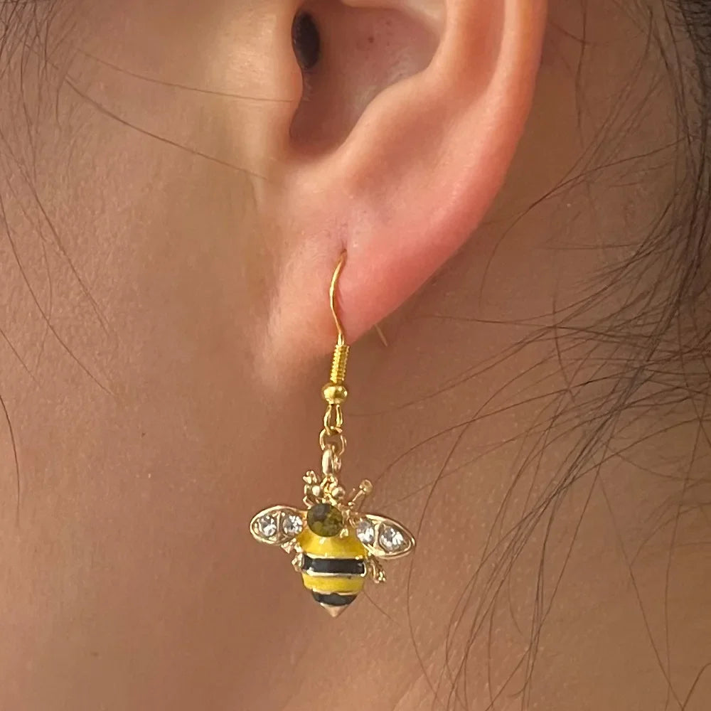 Gyllene Bi Honeycomb Kristall Örhängen
