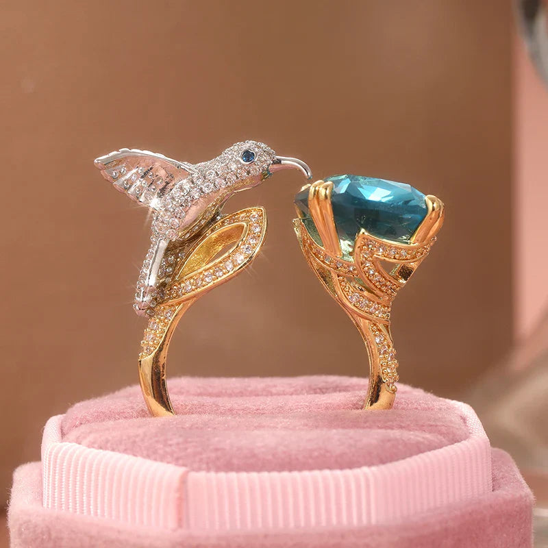 Aquamarine Color Kolibri Ring 14k Guld Plated