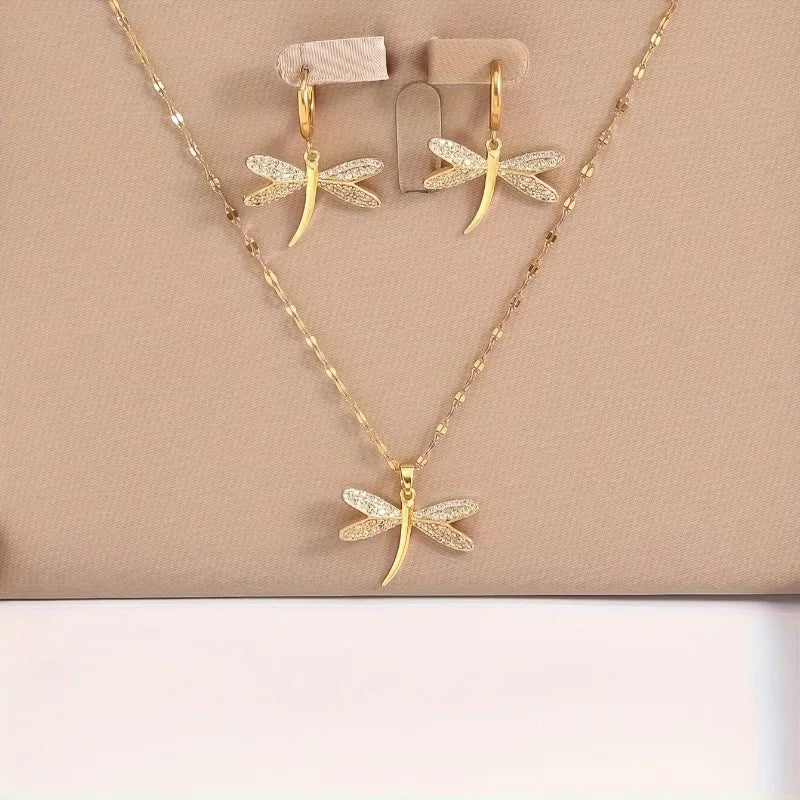 Guld Trollslända Jewelry Halsband With Bonus Örhängen