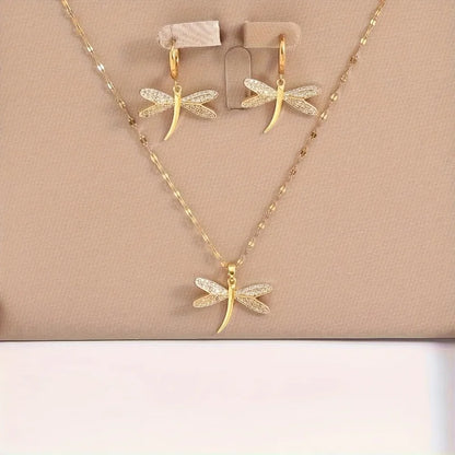 Guld Trollslända Jewelry Halsband With Bonus Örhängen