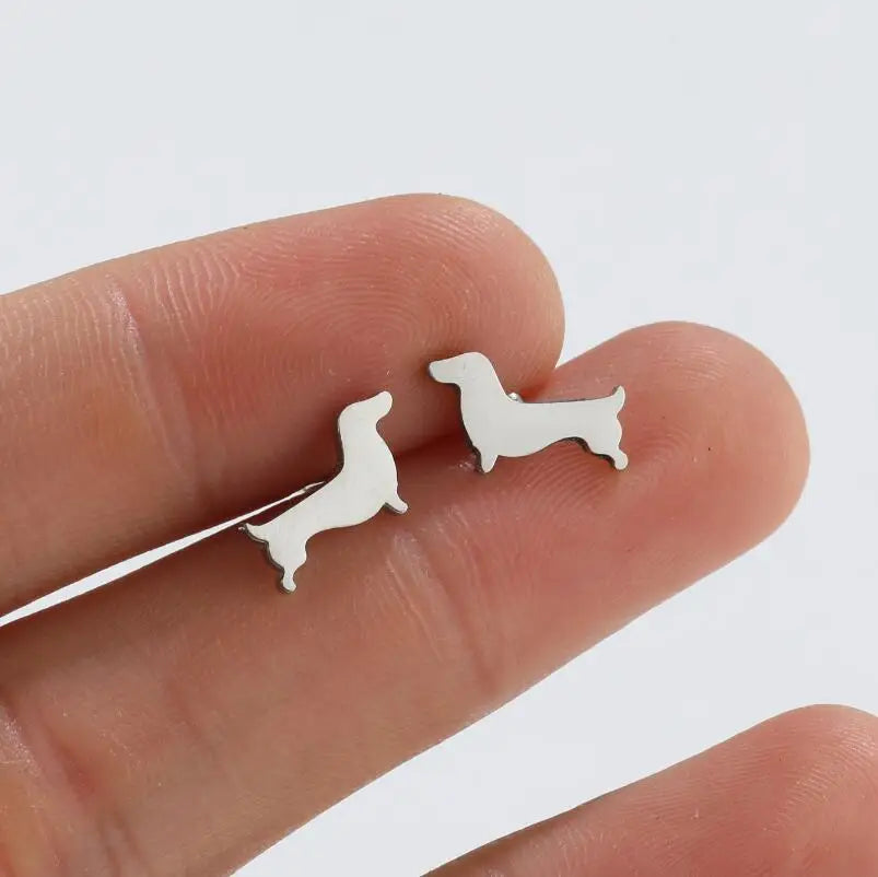 Sterling Silver Dachshund Silhouette Stud Örhängen