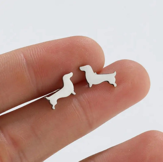 Sterling Silver Dachshund Silhouette Stud Örhängen