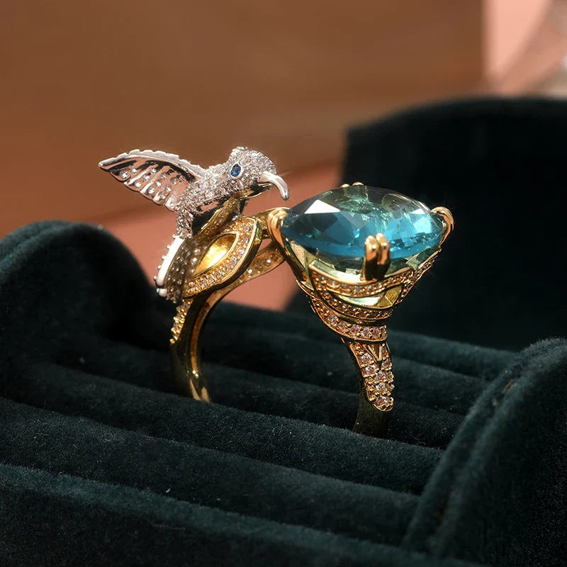 Aquamarine Color Kolibri Ring 14k Guld Plated