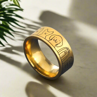 Wide Rostfritt stål Hund Ring Engraved Design For Women