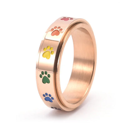 Spinning Anti Stress Tass Ring Rostfritt stål With Rainbow Paws