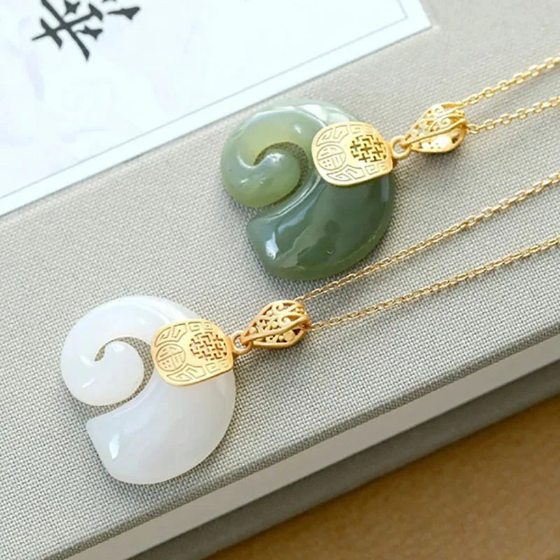 Hetian Jade Elefant Hänge Halsband 18k Guld Plated Chain For Women