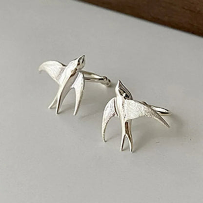 Beautiful Silver Swallow Fågel Clip On Örhängen