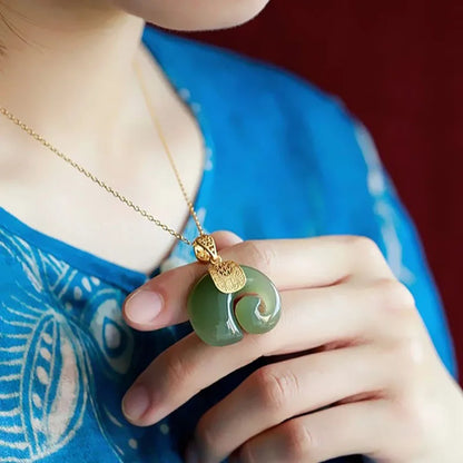 Hetian Jade Elefant Hänge Halsband 18k Guld Plated Chain For Women