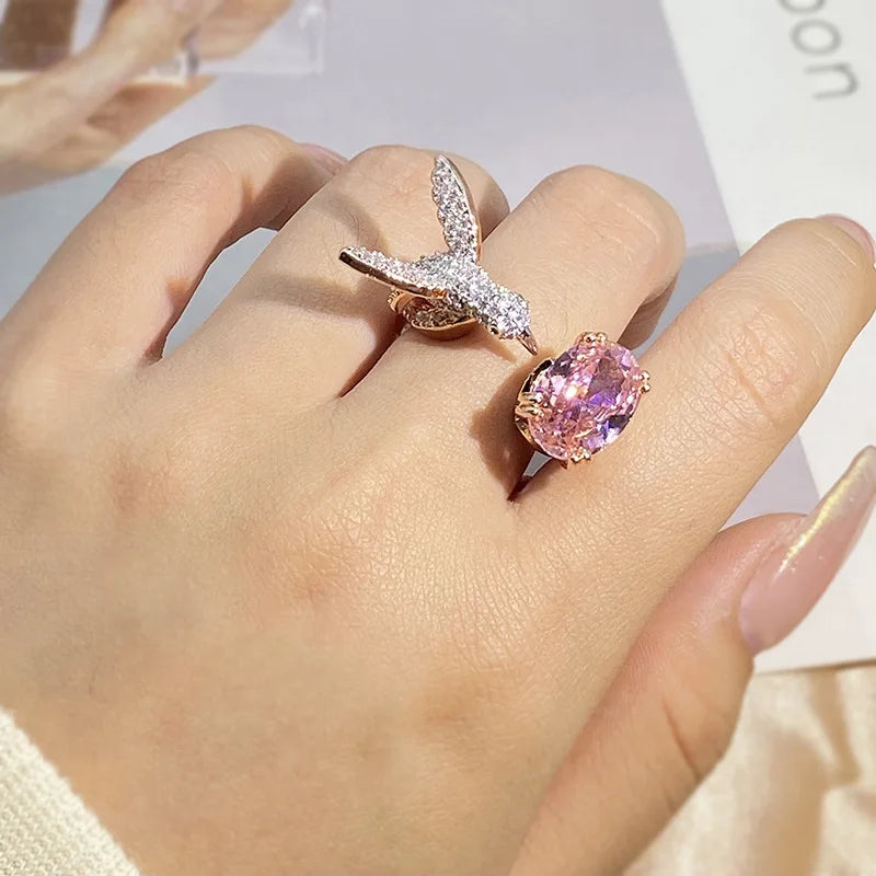 Justerbar Kolibri Gemstone Ring Zircon 14k Guld Plated
