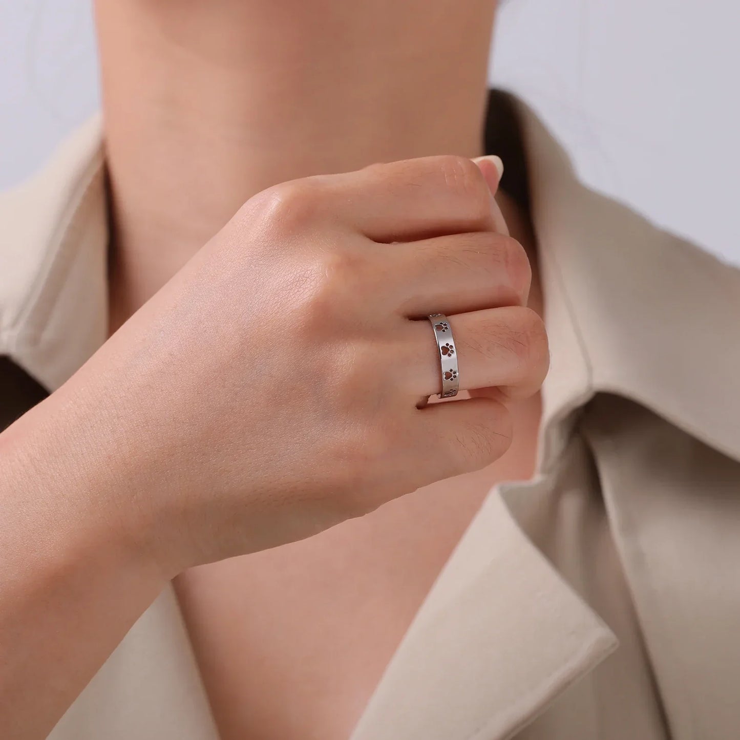 Guld Tone Tass Print Ring Justerbar Rostfritt stål