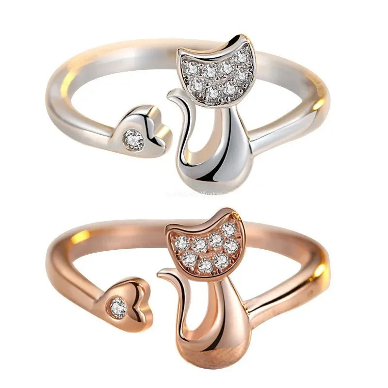 Cute Katt Open Ring Cubic Zirconia