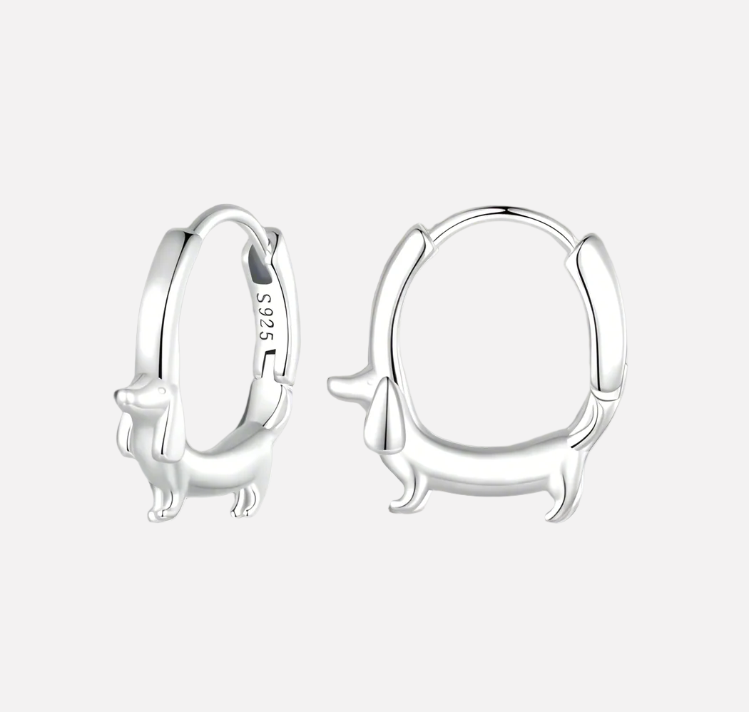 Sterling Silver Dachshund Hoop Örhängen