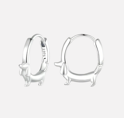 Sterling Silver Dachshund Hoop Örhängen