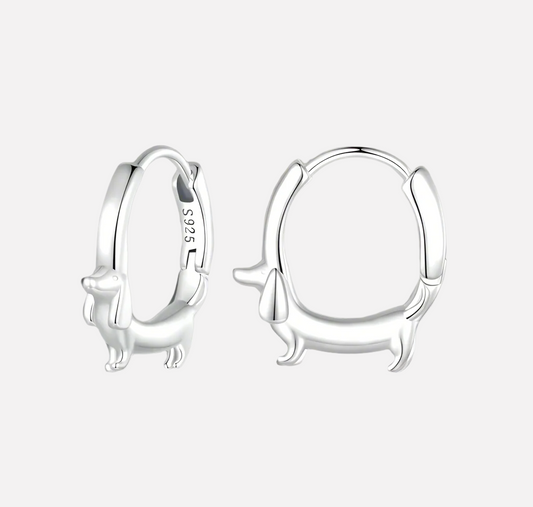 Sterling Silver Dachshund Hoop Örhängen