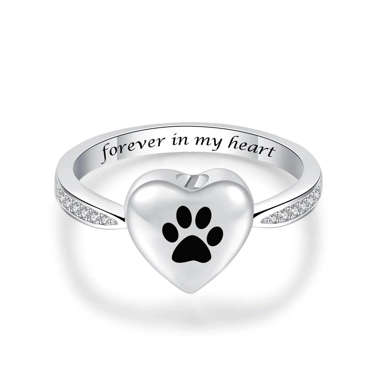 Love Hjärta Tass Print Urn Ring Pet Memorial Cremation Jewelry