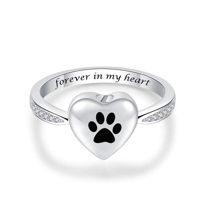 Love Hjärta Tass Print Urn Ring Pet Memorial Cremation Jewelry
