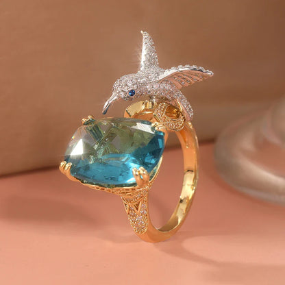 Aquamarine Color Kolibri Ring 14k Guld Plated