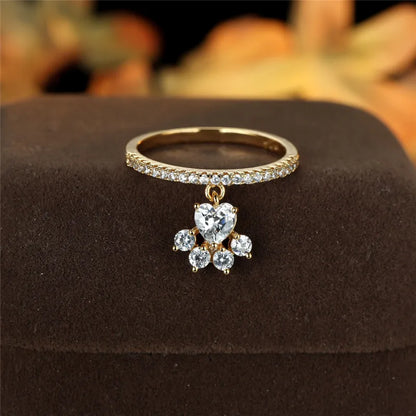 Vintage Katt Tass Hjärta Stone Ring Guld Silver Tone