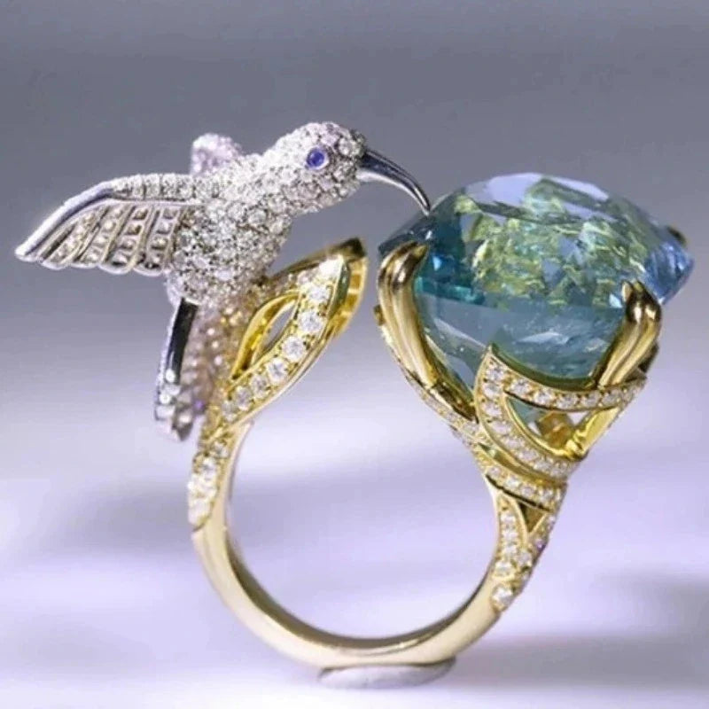 Aquamarine Color Kolibri Ring 14k Guld Plated