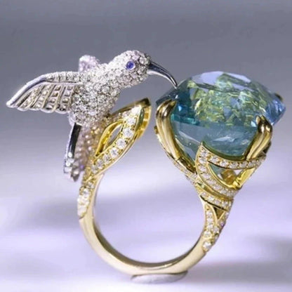 Aquamarine Color Kolibri Ring 14k Guld Plated