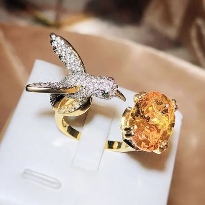 Justerbar Kolibri Gemstone Ring Zircon 14k Guld Plated