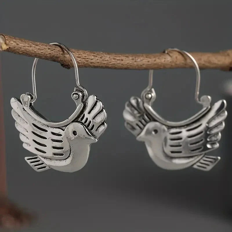 Boho Fågel Inspired Dangle Örhängen Silver Tone