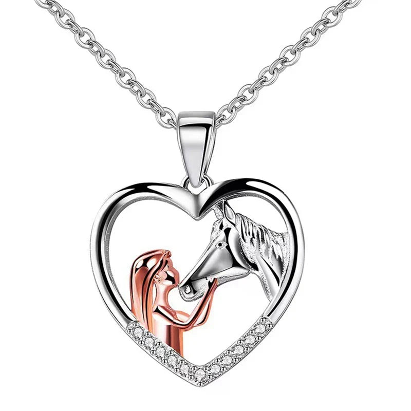 Beautiful Hjärta Zircon Girl And Horse Halsband