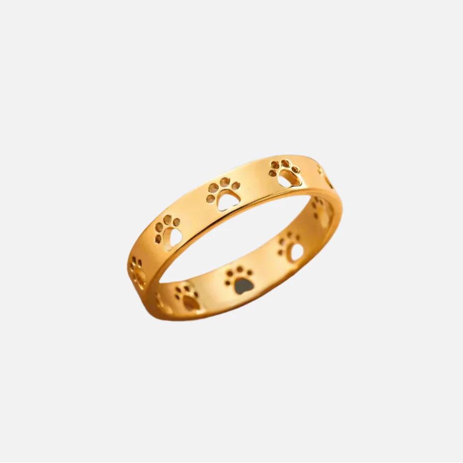 Guld Tone Tass Print Ring Justerbar Rostfritt stål