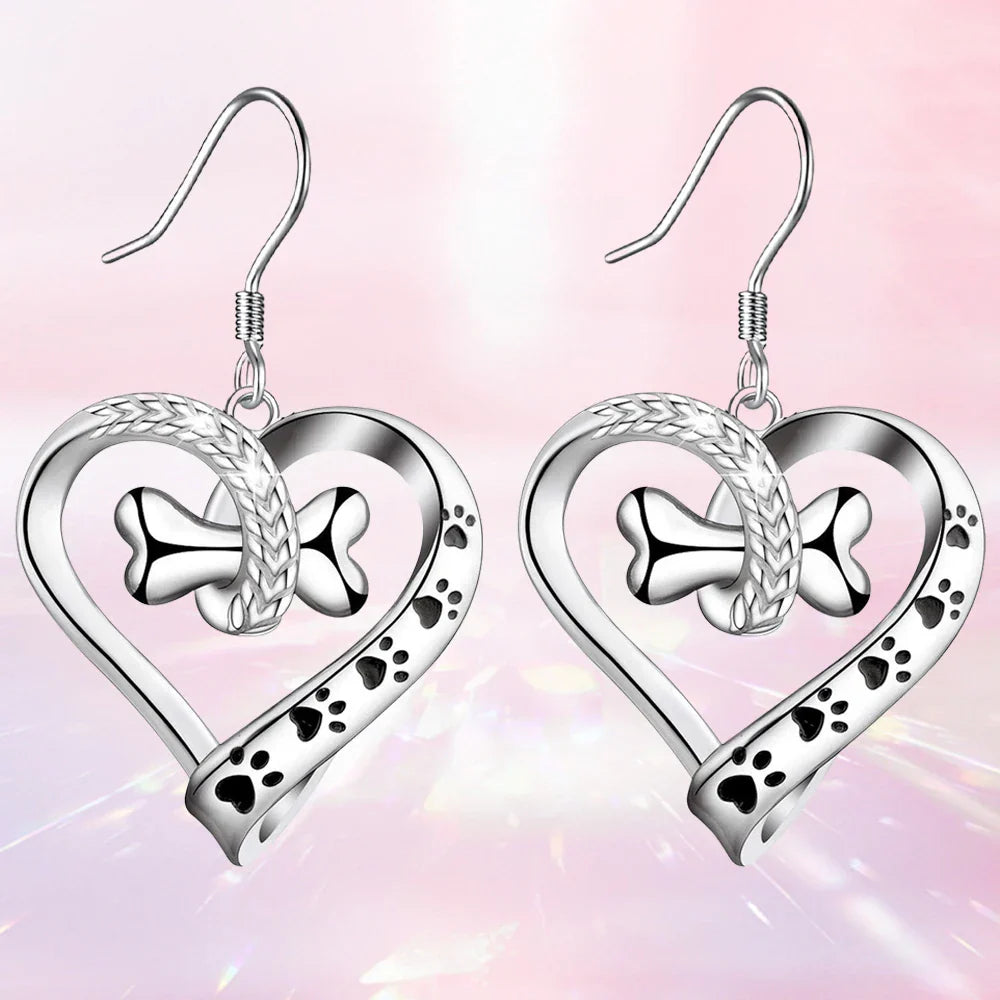 Hund Tass Hjärta Halsband Earring Set