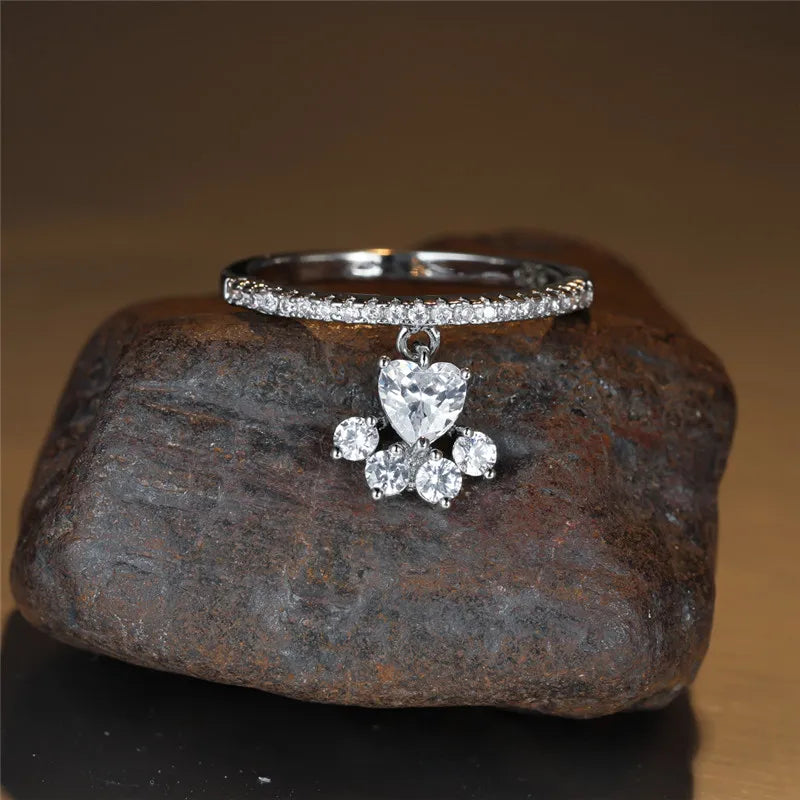 Vintage Katt Tass Hjärta Stone Ring Guld Silver Tone