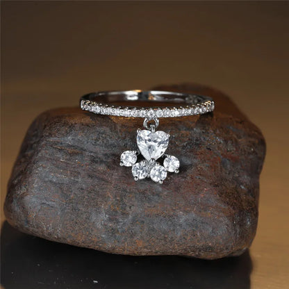Vintage Katt Tass Hjärta Stone Ring Guld Silver Tone