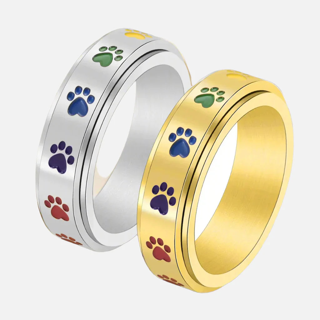 Spinning Anti Stress Tass Ring Rostfritt stål With Rainbow Paws
