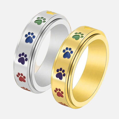 Spinning Anti Stress Tass Ring Rostfritt stål With Rainbow Paws