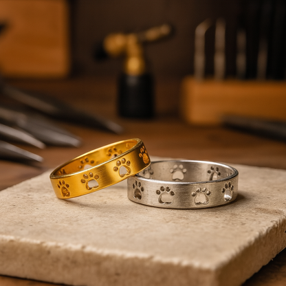 Guld Tone Tass Print Ring Justerbar Rostfritt stål