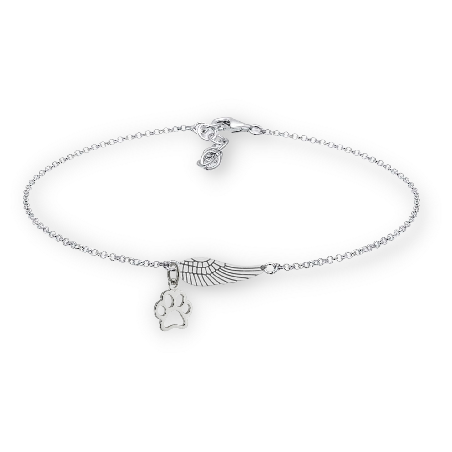Silver Memorial Armband With Ängel Wing Tass Print Handgjord