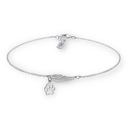 Silver Memorial Armband With Ängel Wing Tass Print Handgjord