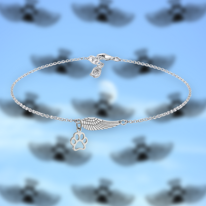 Silver Memorial Armband With Ängel Wing Tass Print Handgjord