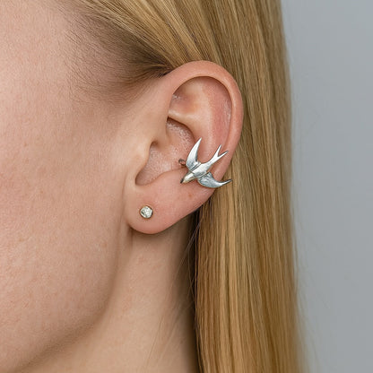 Beautiful Silver Swallow Fågel Clip On Örhängen