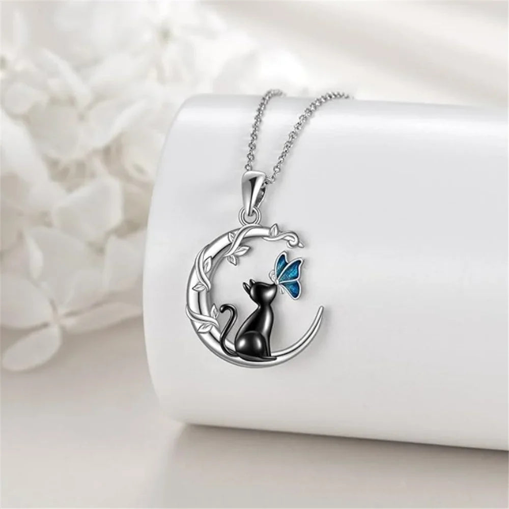 Måne Katt Fjäril Memorial Hänge Halsband