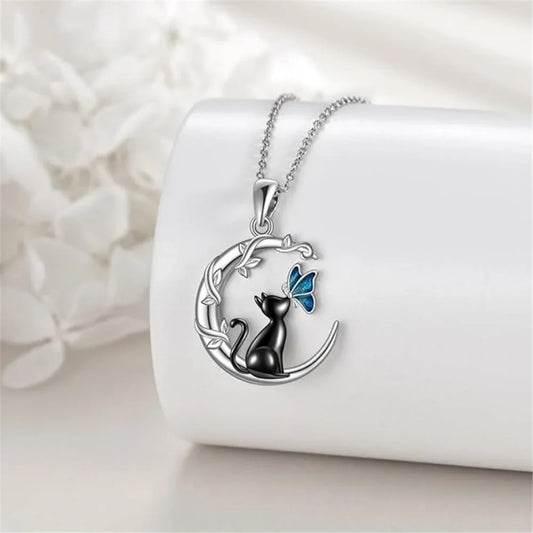 Måne Katt Fjäril Memorial Hänge Halsband