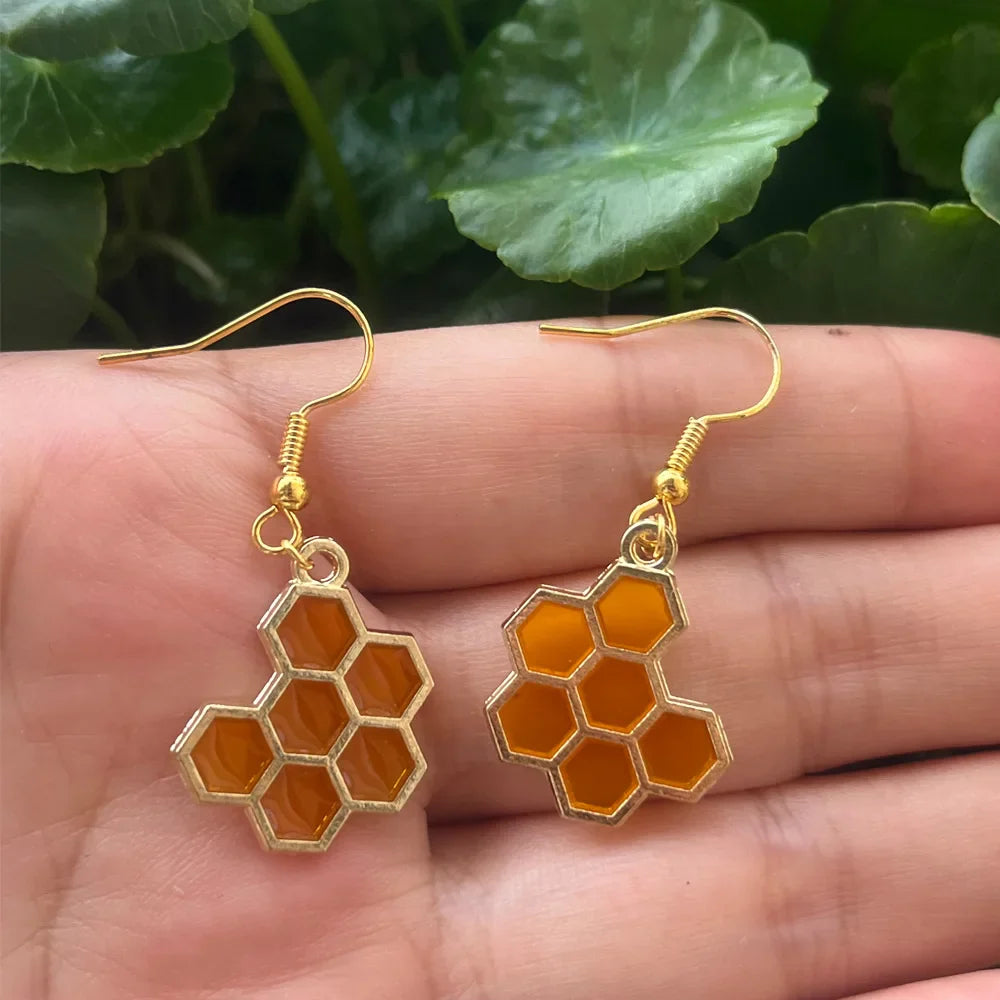 Gyllene Bi Honeycomb Kristall Örhängen