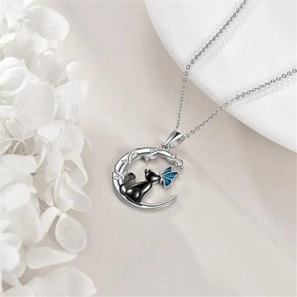 Måne Katt Fjäril Memorial Hänge Halsband