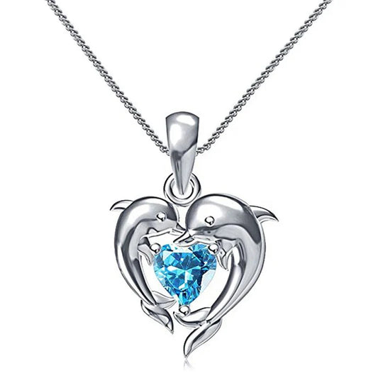 Delfin Love Blue Hjärta Halsband